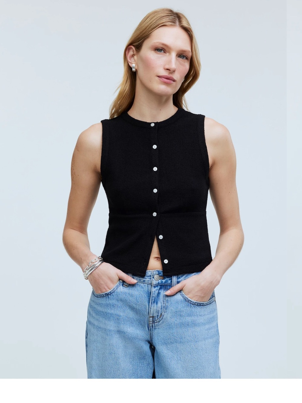 Split-Crewneck Cardigan Tank